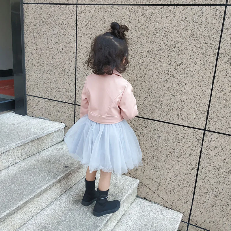 

Kids Leather Jackets Girls 2019 Autumn Pink Leather Jackets Patchwork Lace Kids Girls Coats and Motorcycle Jackets with Lace