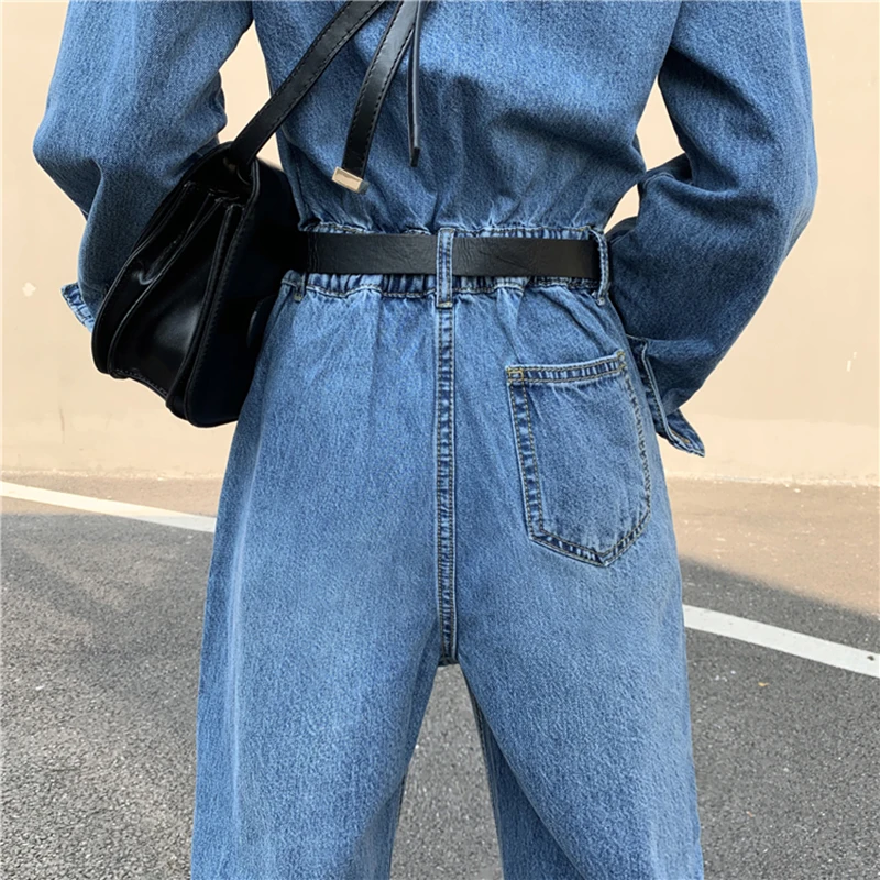

Fashion High Waist Denim Jumpsuit Women 2020 Spring Long Sleeve Bodycon Romper Elegant Tunic Jeans Overalls Blue Ladies Bodysuit