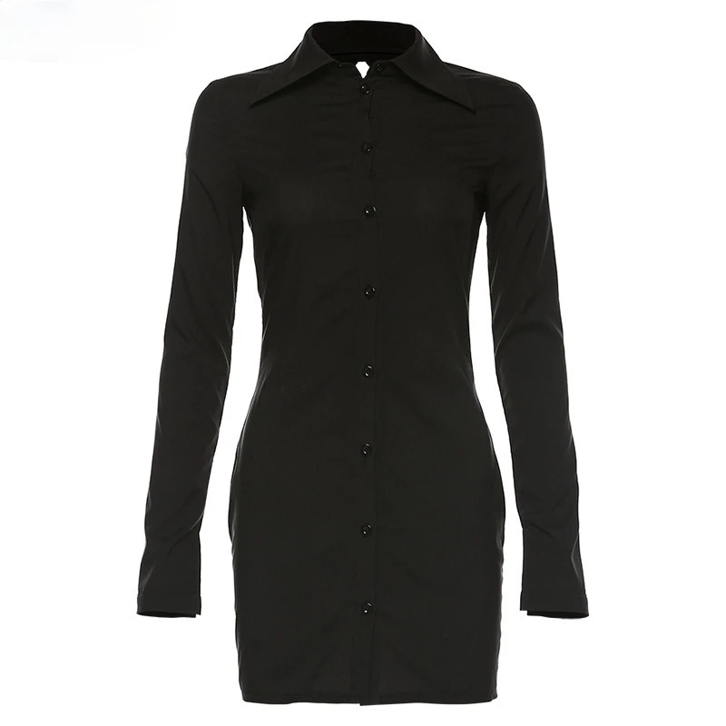 

Fashion autumn long shirt top 2021 back hollow design long shirt black slim casual office Autumn and winter basics dropshipping