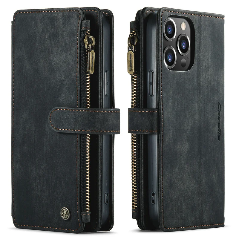

Suitable for iPhone zipper leather case with card slot for iPhone 13, 12 minutes, XS, XR, XS max, 13 pro, x, 7, 8, 6, 6S plus