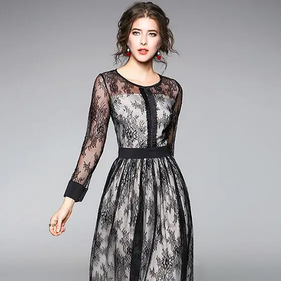 Новинка 2021 осень лето женские винтажные платья тонкое кружевное ТРАПЕЦИЕВИДНОЕ