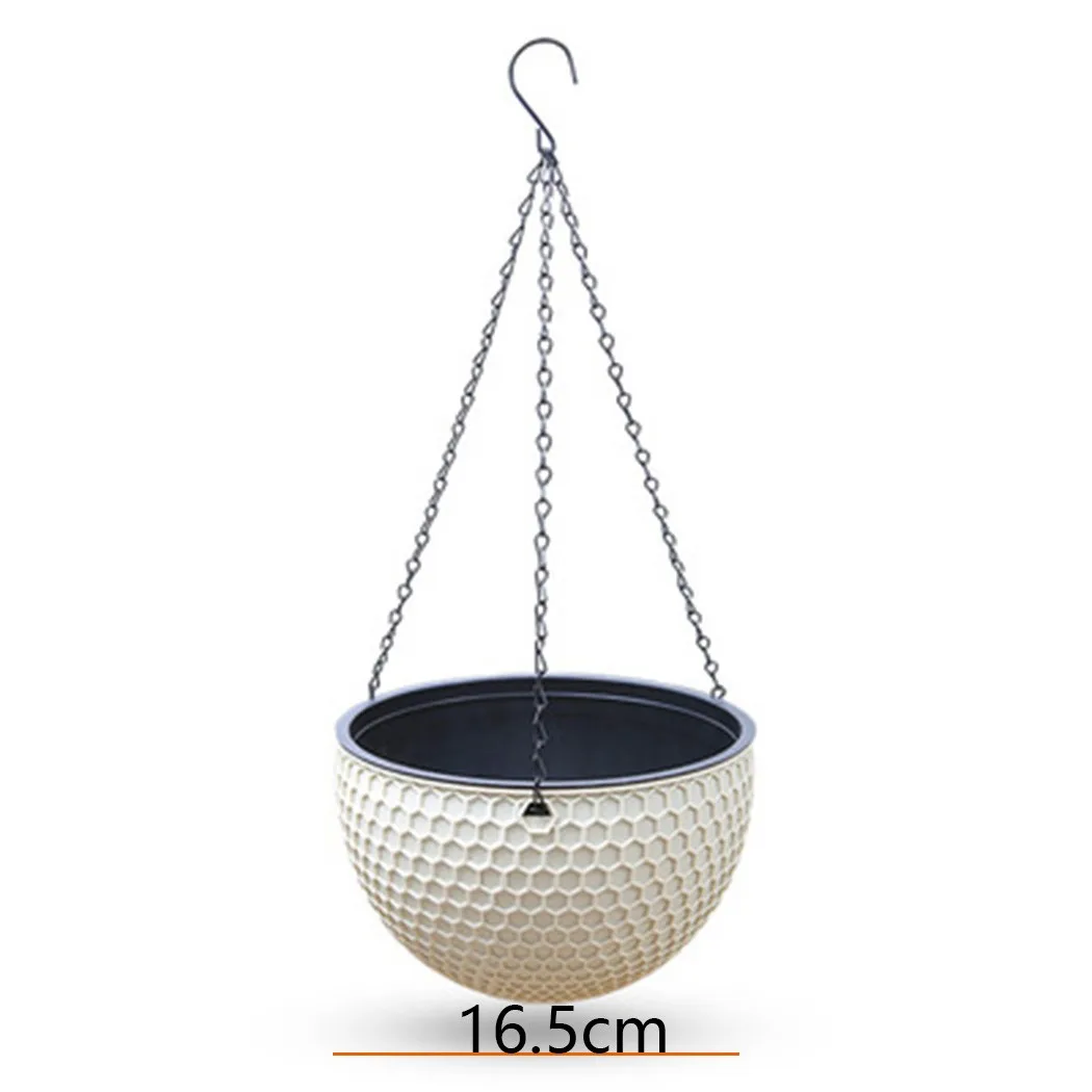 

16.5cm Hanging Baskets Rattan Woven Round Plastic Flower Pot Plant With Chain Houseplants Garden Balcony Decor