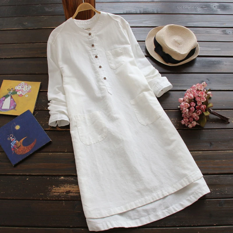

Solid Shirt Dress Women's Mini Sundress 2021 Autumn Elegant Casual O Neck Pockets Vestido Female Long Sleeve Tunic Robe