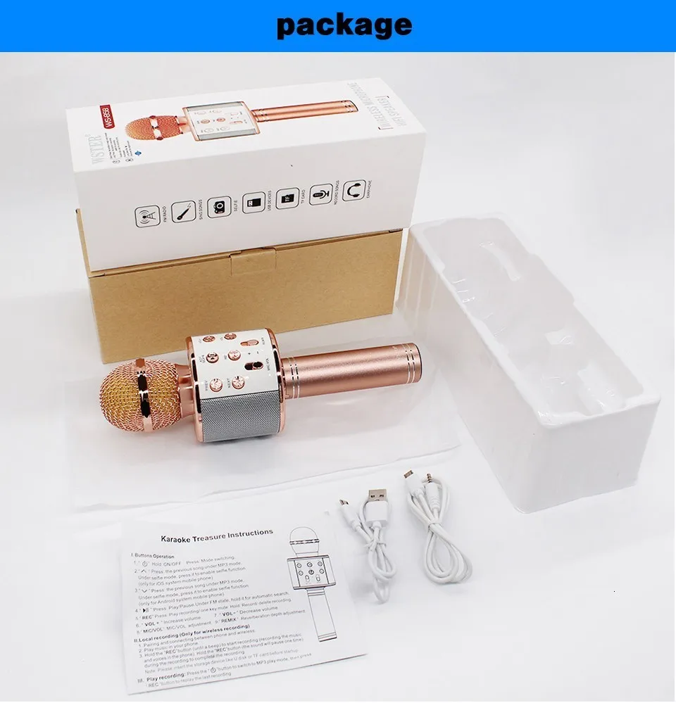 WS-858 беспроводной Bluetooth караоке микрофон стерео микрофон KTV USB динамик плеер TF карта Музыка Пение Запись волшебный звуковой микрофонный