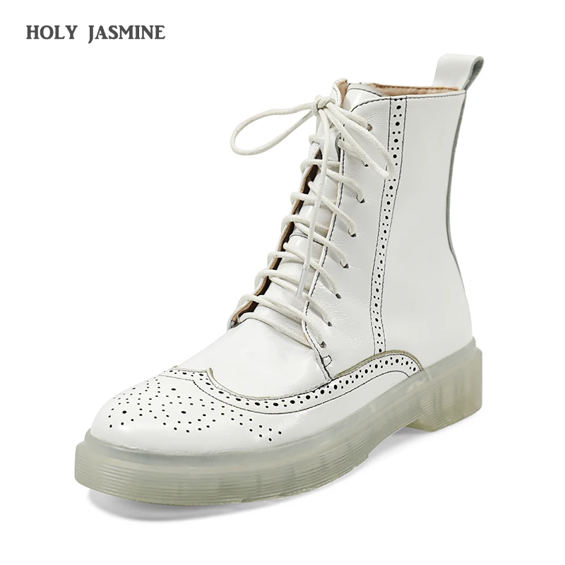 

Martin Boots Female 2020 Autumn Winter New Genuine Leather Women Booties Fashion Lace Up White Women Shoes Ankle Boots for Women