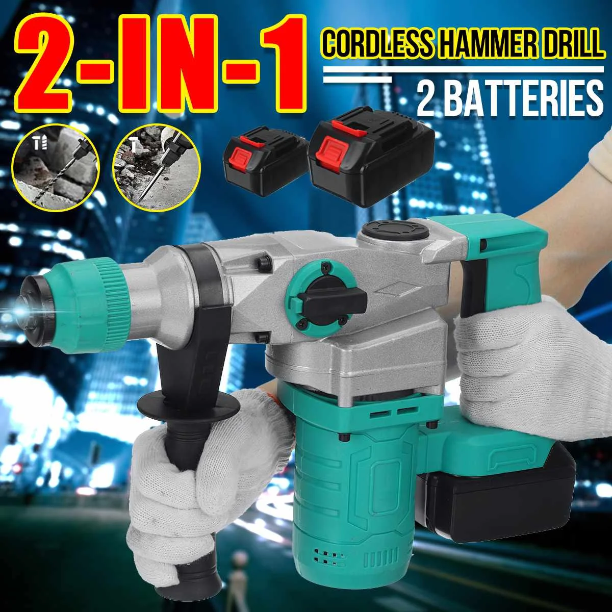 

Перезаряжаемый электрический перфоратор, дрель с вращающимся молотком, беспроводная дрель, электрическая дрель для 18 в, литиевая батарея ...