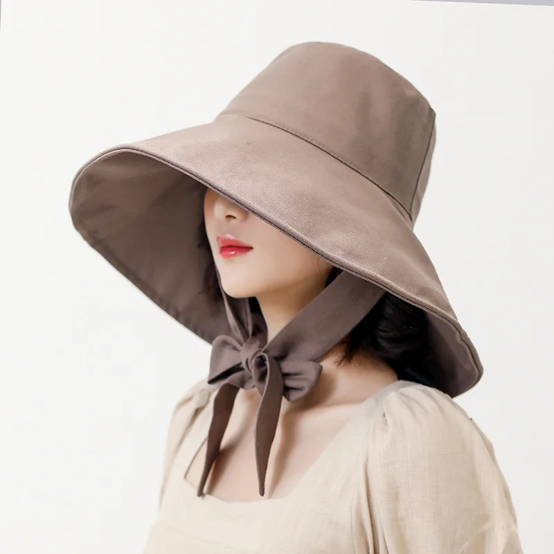 New casual big brim sun protection UV hat Women's bow tie Japanese wild fisherman hat
