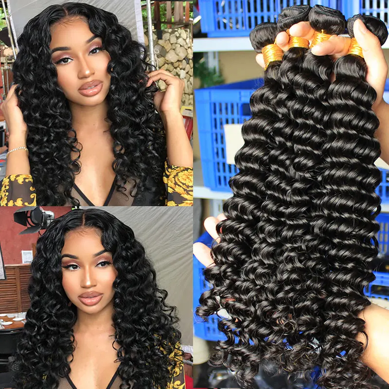 Deep Wave Brazilian Virgin Hair Weave Bundles Human Hair Bundle Extension Loose 3 pcs Raw Ever Beauty Curly Products