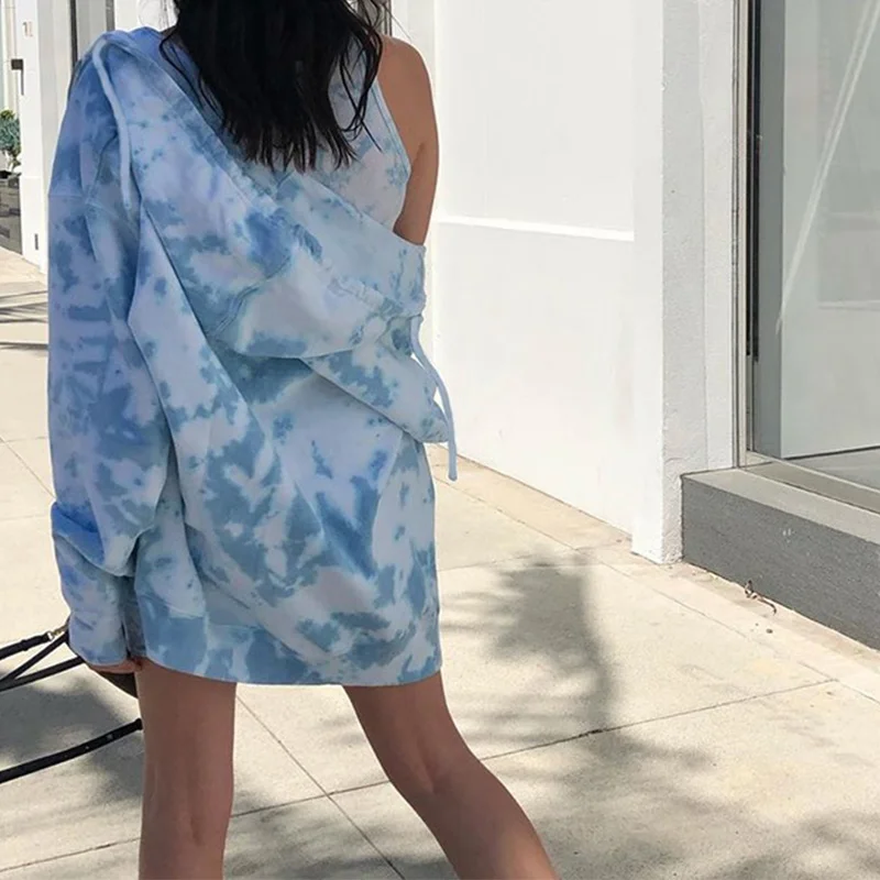 Куртка женская с капюшоном и принтом тай-дай свободная куртка на молнии со