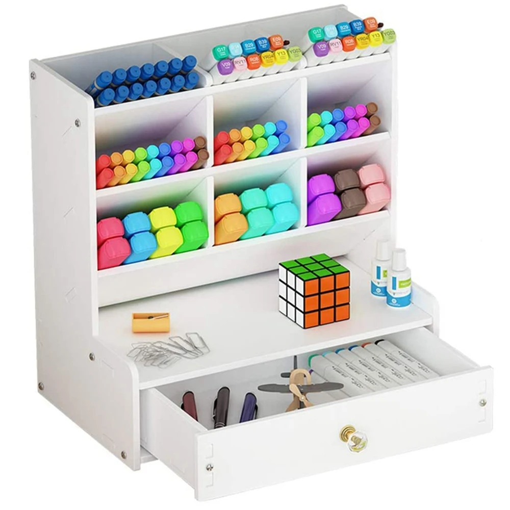

White Desk Organizer Desktop Stationary Storage Rack DIY Pen Holder Box for School Home Office