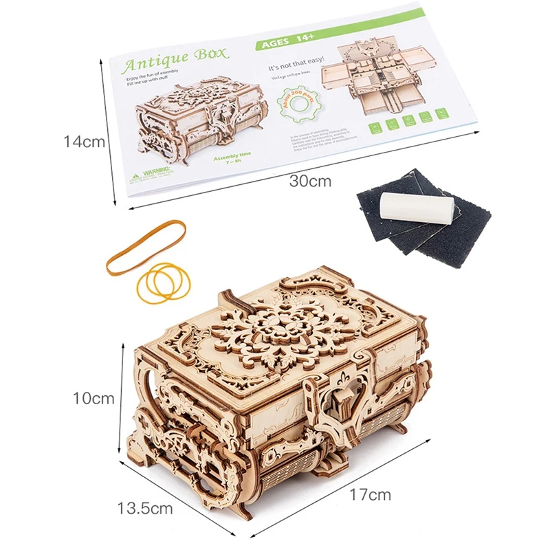 

3D Wood Puzzle DIY Assembled Creative Imitation Antique Box Mechanical Transmission Vintage Decorative Box Toys For Adults Child