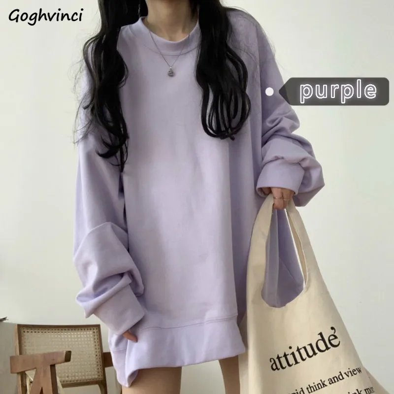 

Solid Not Hat Hoodies Women O-neck Loose Streetwear Korean Style Students Tops Leisure Fashion Spring New Outwear Comfortable
