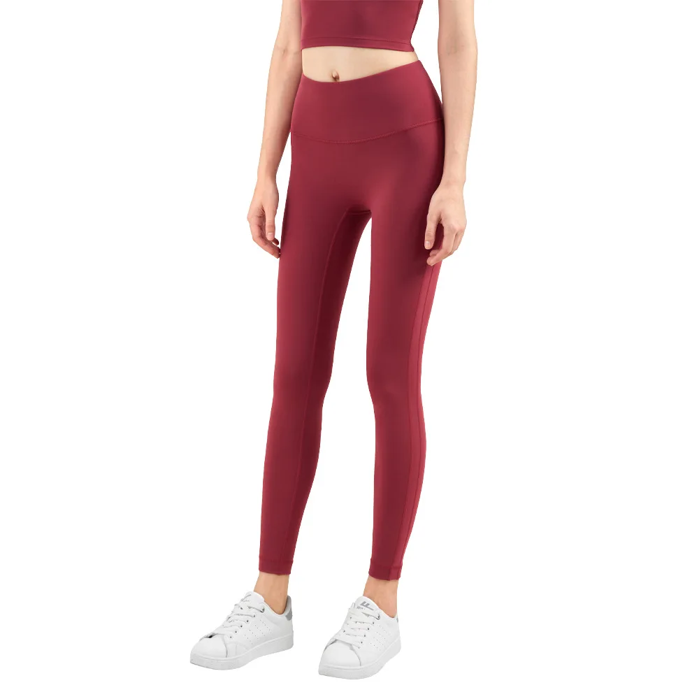 

2021 new lulu yoga pants no T-line European and American sports nude high waist tight leggings female peach hip pants