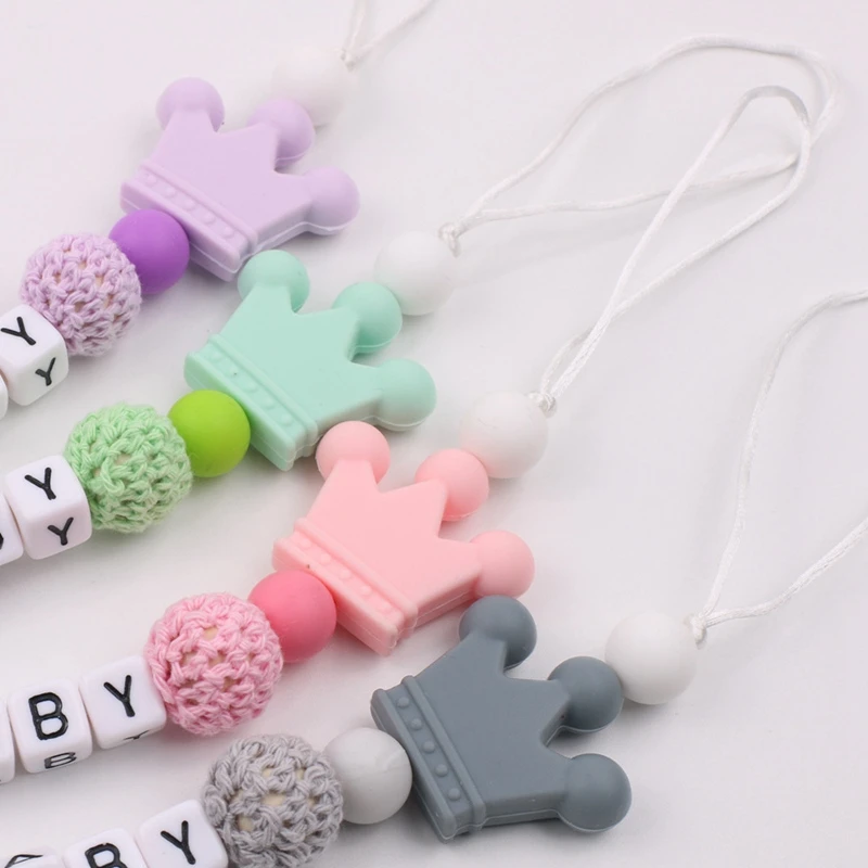 

Lemon Comeon Personalized DIY Baby's Name Handmade Pacifier Clips Holder Dinosaur Silicone Beads Baby Teether Teething Chain