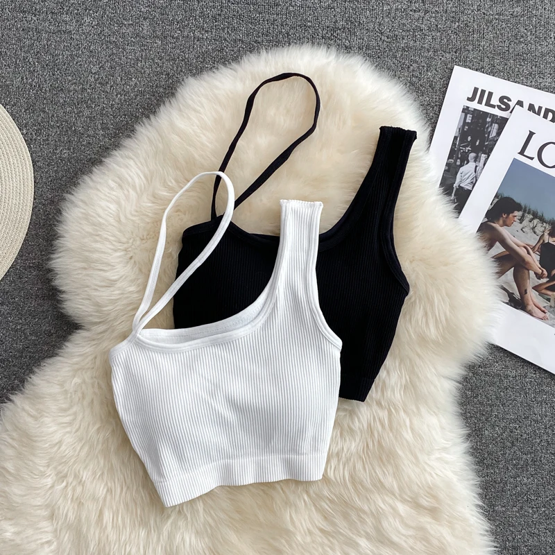 

Gothic harajuku Sexy tops for womens crop top woman solid tank oblique shoulder sleeveless camis vest clothes vintage park y2k