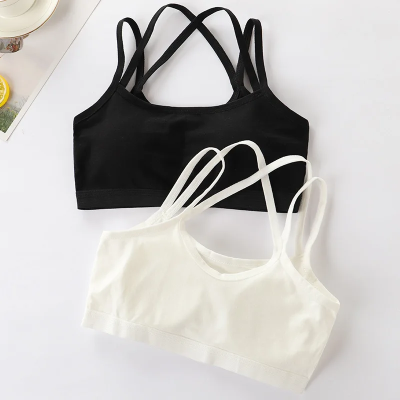 

Soft Bras Puberty Girls Kids Training Cotton Vests Sports Solid Tops Tank Breathable Teens Student Underwear Bras 8-18 Years Old