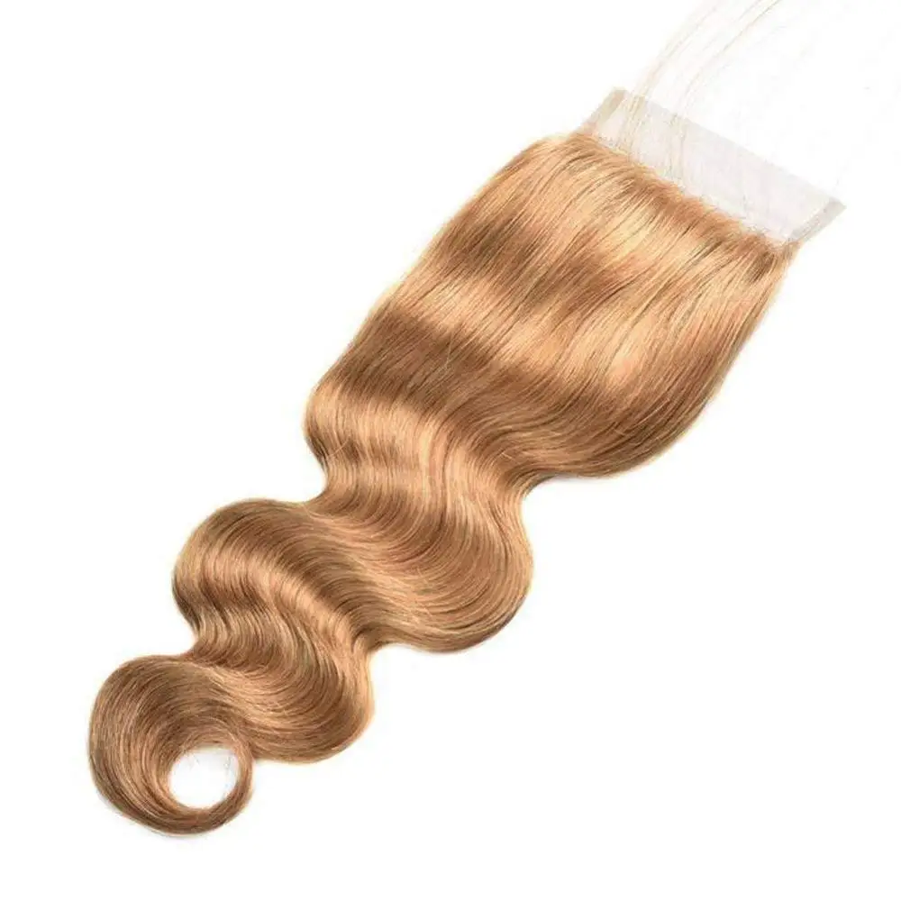 

4x4 Golden Blonde Human Hair Lace Closure Body Wave Virgin European Remy Human Hair Extensions Free Middle Part with Baby Hair