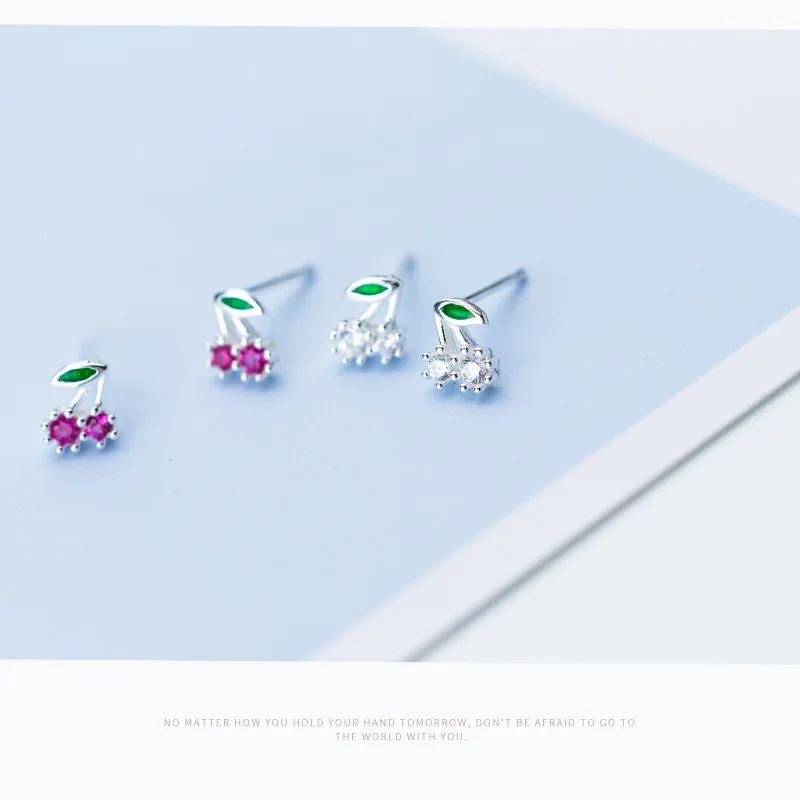 Trusta 925 пробы серебряные женские ювелирные изделия Модные Милые Tiny6mmX7mm вишневые серьги-гвоздики с фианитами для дочерей девочек DS585