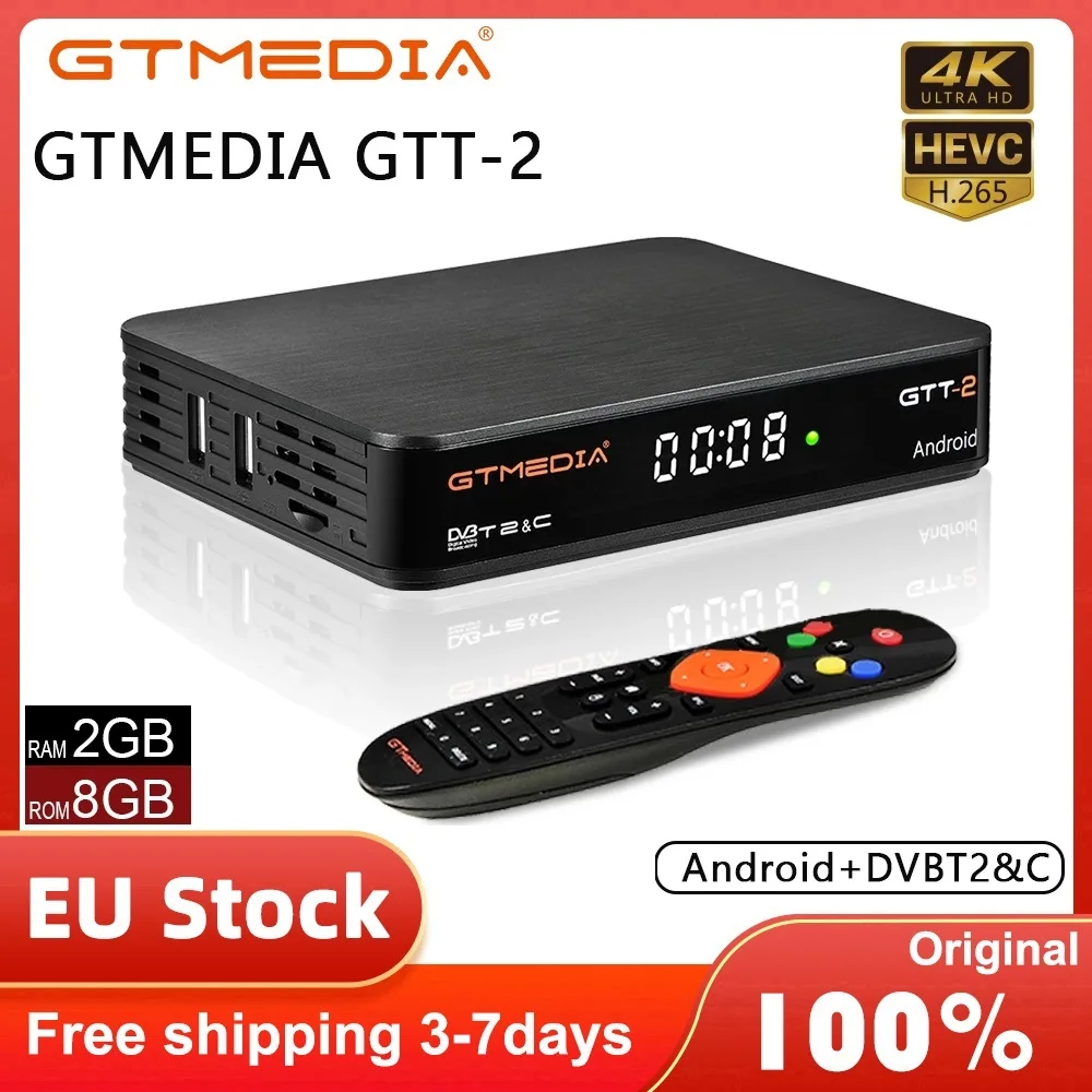 

GTMEDIA GTT-2 Android 7.1 TV BOX Support M3U DVB-T/T2/Cable (J83.A/B/C)/ISDBT Built-in 2.4G WI-FI S905D 4K Playback TV Receiver