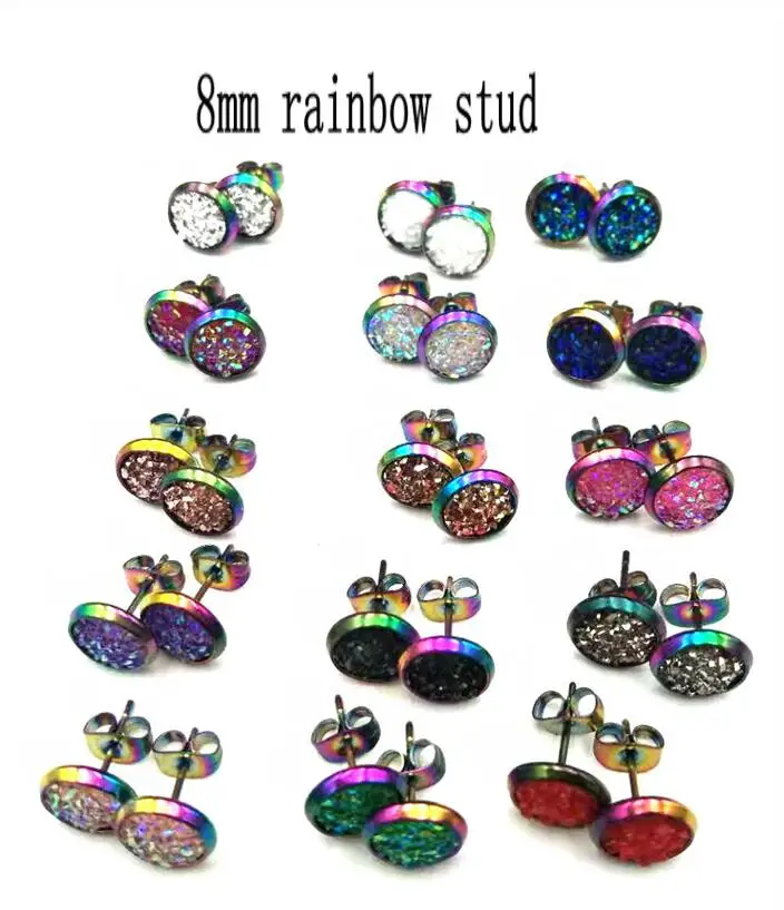 Нержавеющая сталь Druzy узор из смолы купольное уплотнение кабошон серьги со