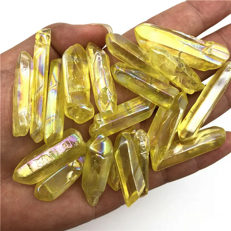 Оптовая продажа гальванизированный 50 г желтый Титан Aura Lemurian кристаллическая
