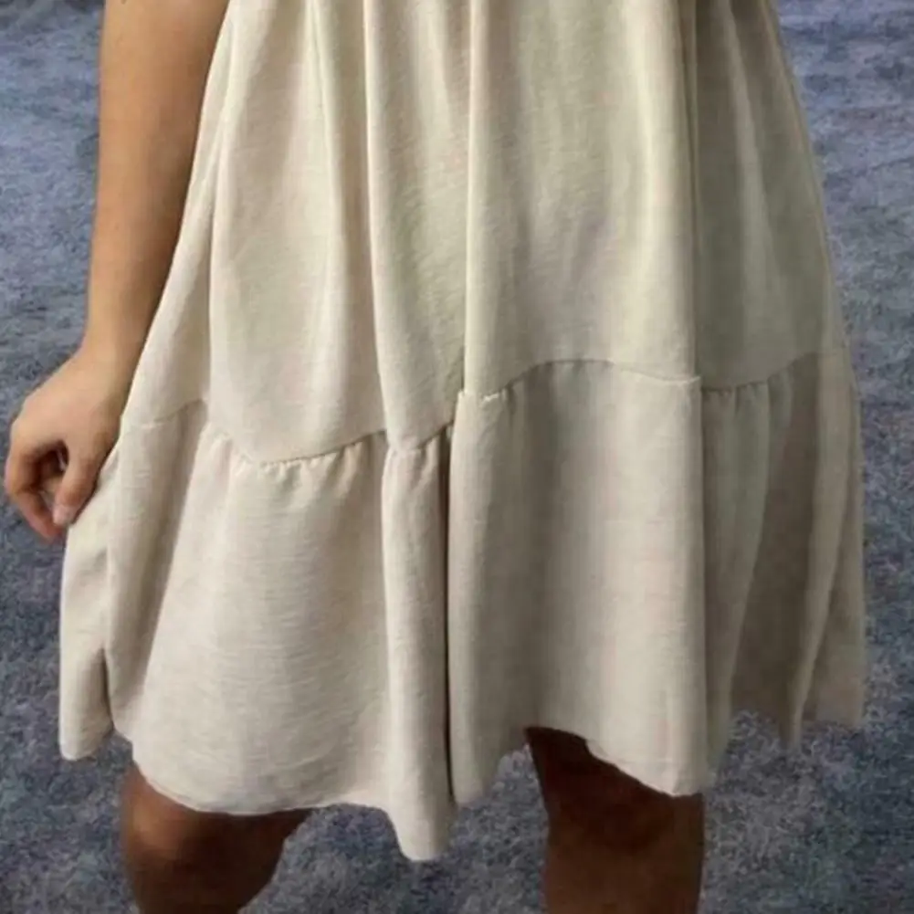 

Simple Summer Mini Sexy Dress Solid Color V Neck Skin-friendly Women Short Sleeve Ruffles Flounce Stitching Dress Dating Wear