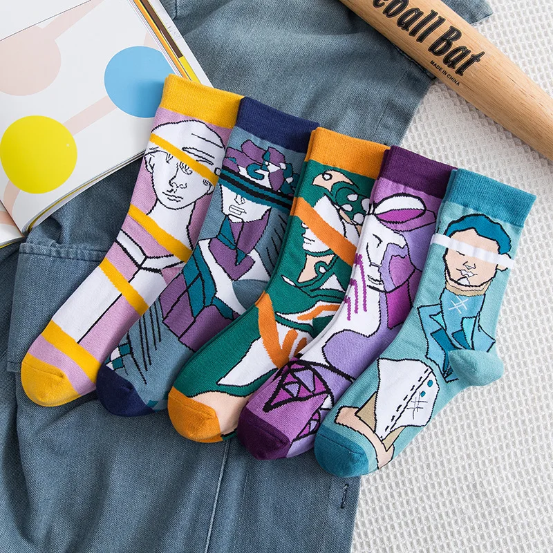 

PEONFLY Women Cartoon Character Cotton Socks Art Female Abstract Pattern Short Cute Socks Hipster Fashion Print Couple Socks