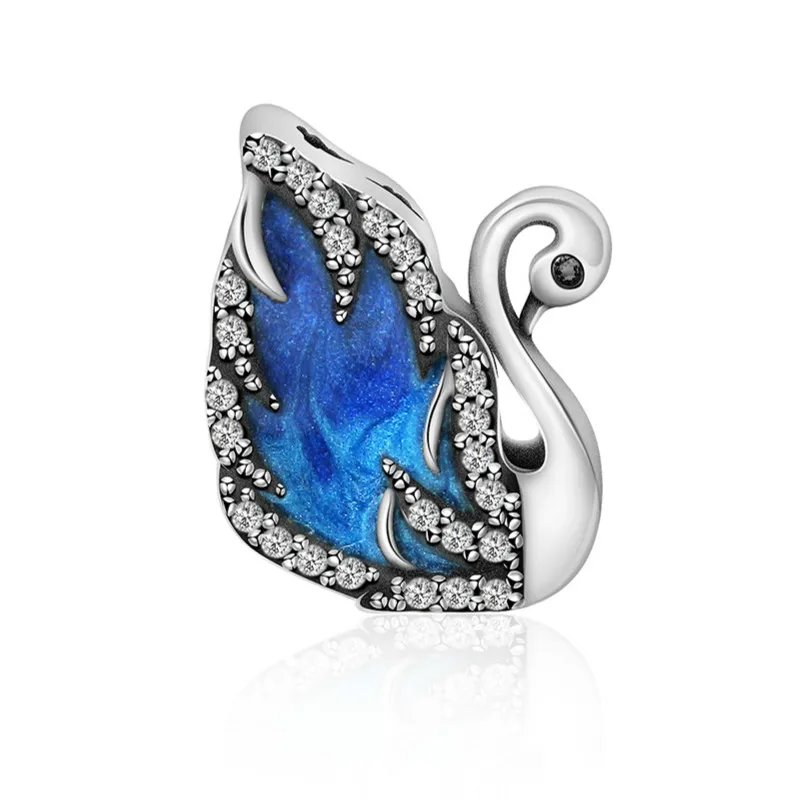 

2019 NEW 100% 925 Sterling Silver Flashing Swan Charm Beading Suitable DIY Bracelet Women Jewelry Gift 2821-2840