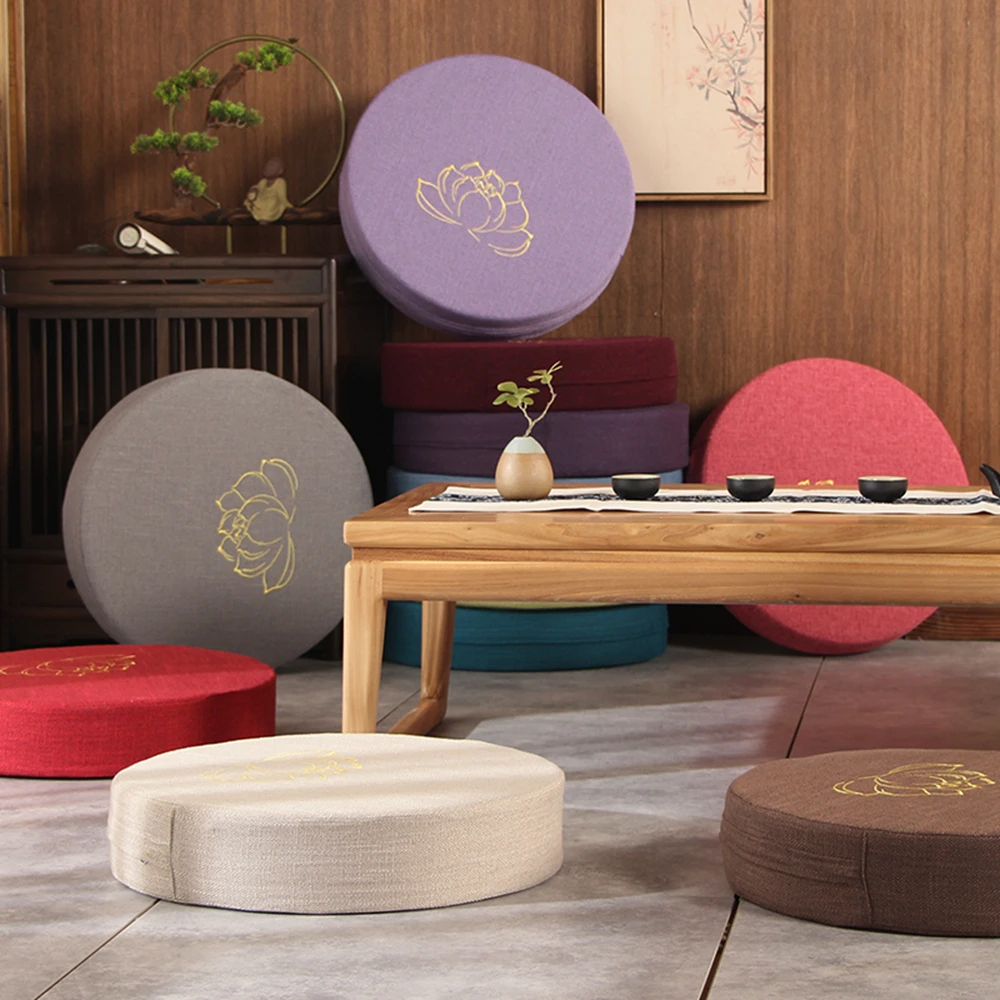 

Round Linen Seat Cushion Tatami Balcony Bay Window Padded Meditation Cushion tatami mat meditation lotus
