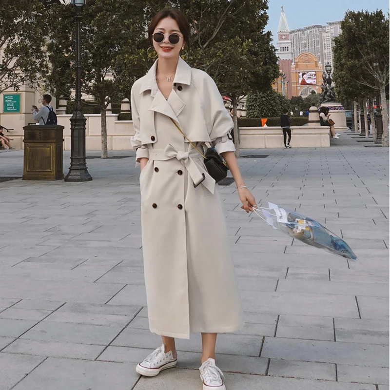 

Fashion Windbreaker Female Spring New British Style Double Reasted Trench Coat Women Long Casual 2020 Women's Outwear Mujer Z625