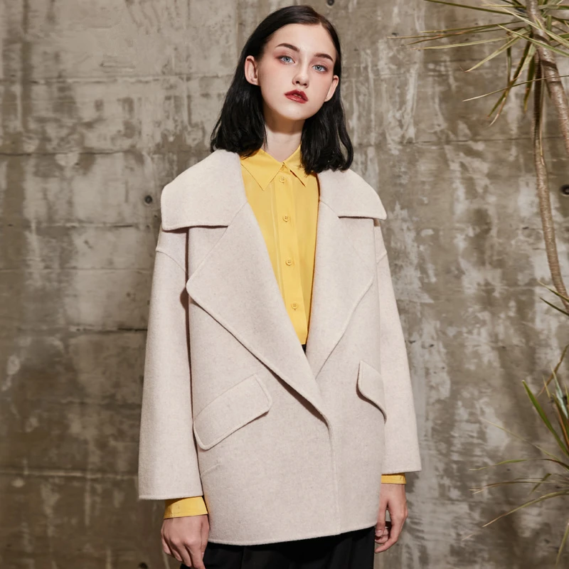 Winter Autumn Nwe High-quality Women Pockets Long sleeves Loose coat Single button Length V-Neck Wool Coat Female Overcoat C 511 | Женская