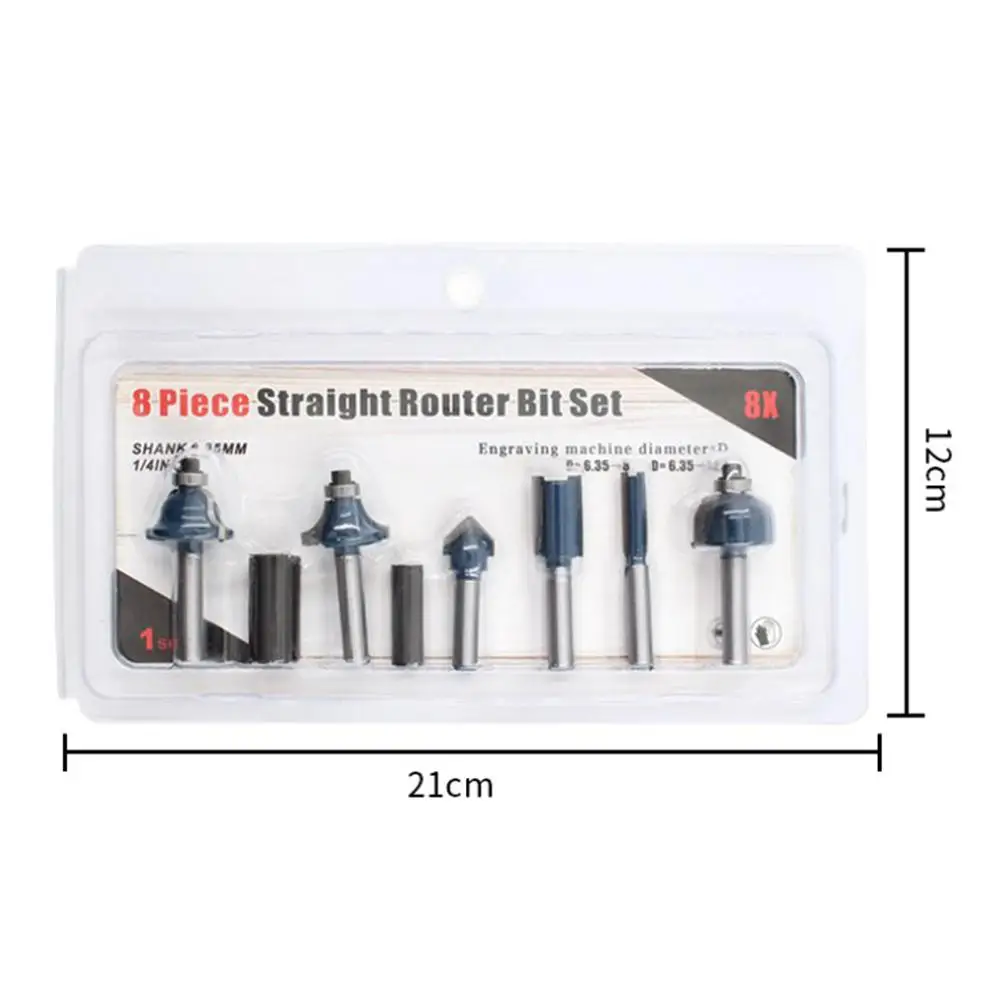

8PCS/Set Straight Router Bit Set 1/4 Shank Straight Cutter Round Corner Cutter V-shaped Cutter Carpenters Tools Kit