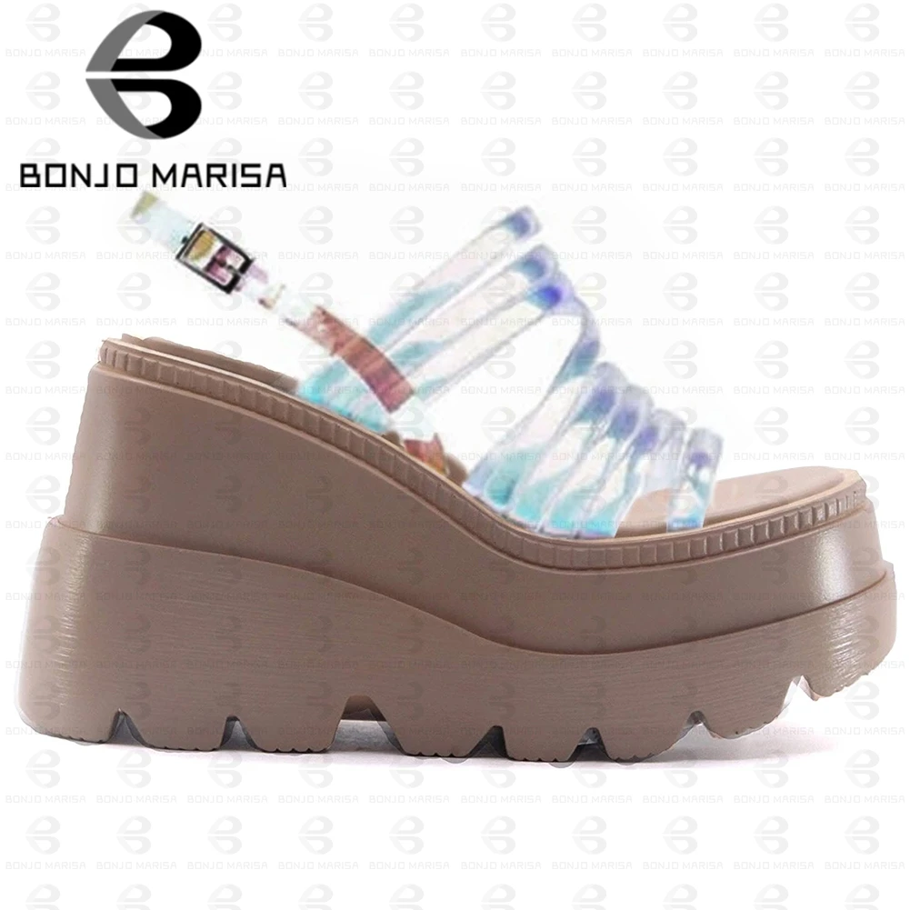 BONJOMARISA/новые популярные мягкие сандалии на платформе модные прозрачные из пвх