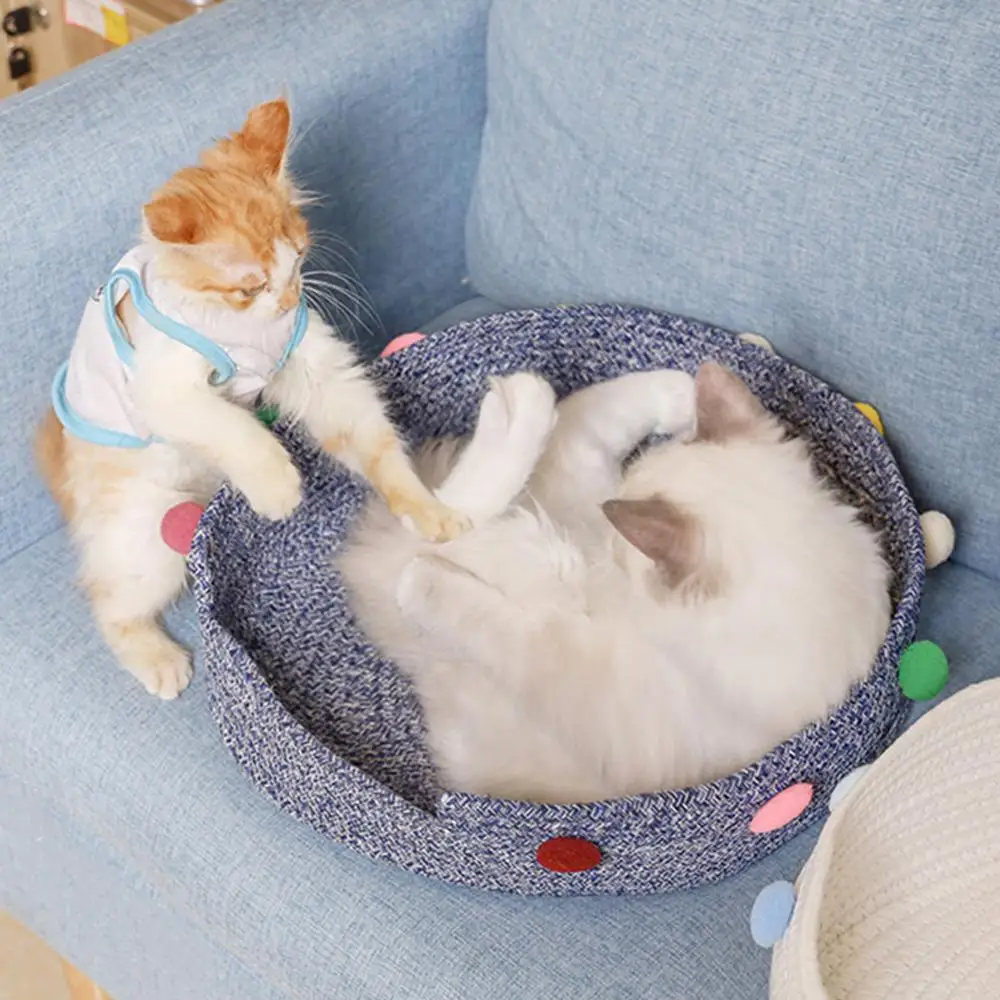 Soft Round Pet Dog Breathable House Sleeping Kennel Baskets Cotton Blend Plush Ball Handmade Nordic Summer Cat Bed Nest | Дом и сад