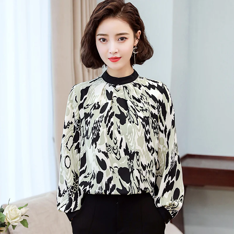 Корейские шифоновые женские блузки женская блузка с принтом OL рубашка длинным