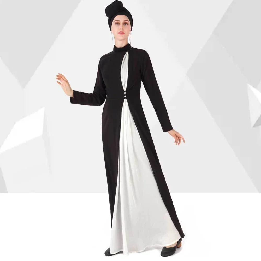 

2021 Muslim New Fashion Matching Color Muslim Women's Robe Arab Hui Long-sleeved Atmosphere Dress Abaya Dubai Caftan Jilbab