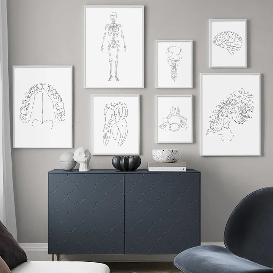 Абстрактные линии рисунок Плакаты и принтами человека анатомический Скелет Wall Art