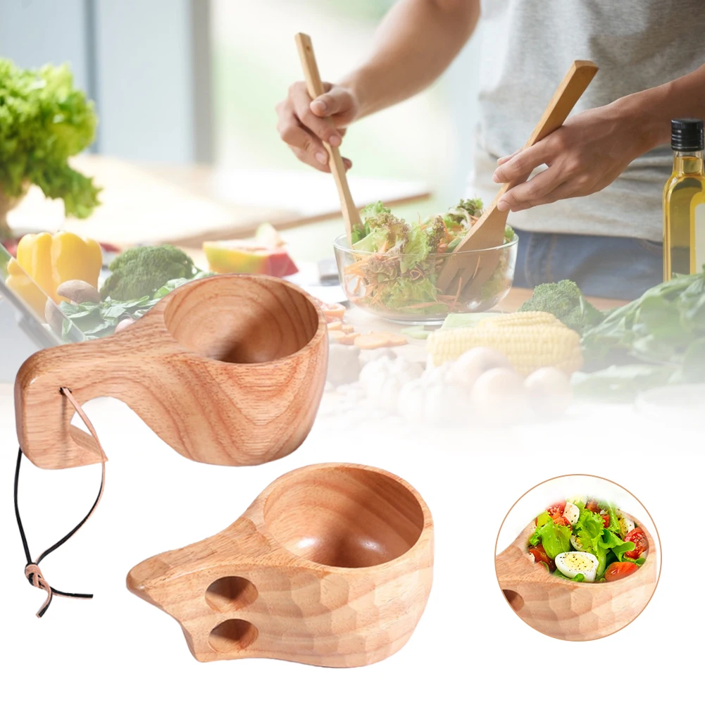 

Japanese Drinkware CoffeeTea Milk Mug Breakfast Cup Salad Bowl Wooden Milk Water Drink Hanging Rope Kitchen Accessories Gadgets