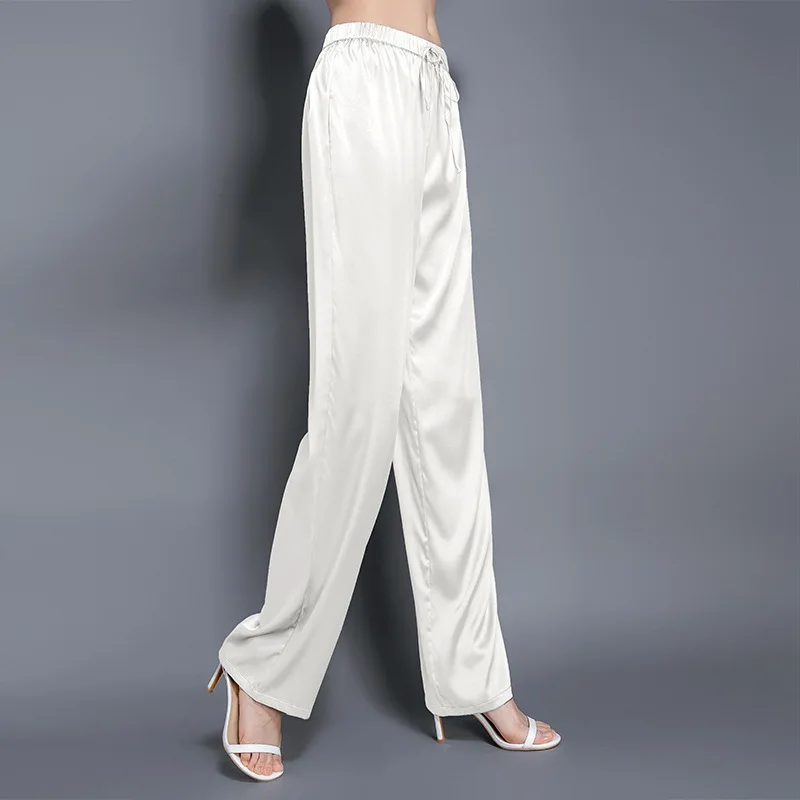 Women's fashion light luxury satin silk trousers summer drape straight tube casual pants drop loose pants women 20120