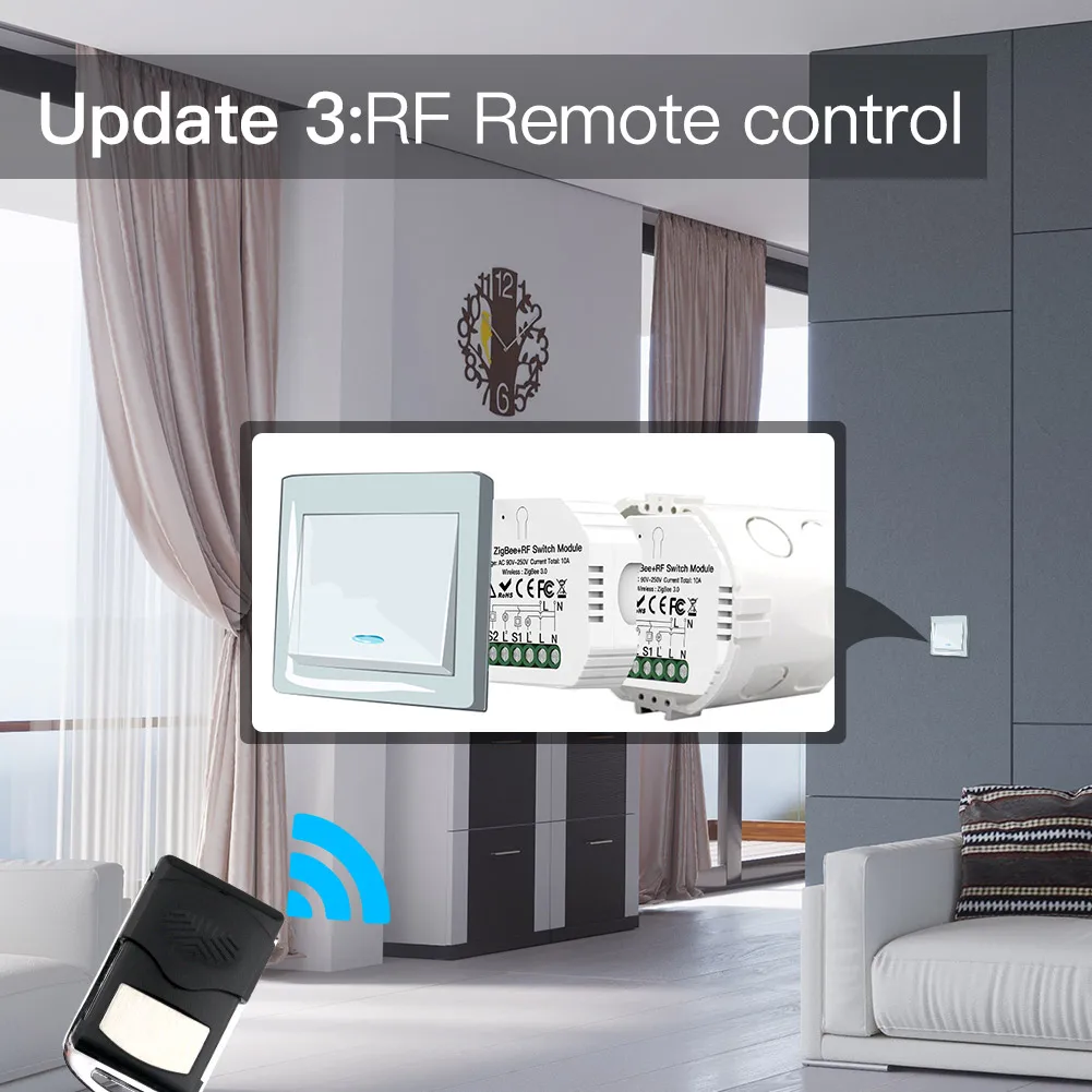Фото Модуль управления освещением Zigbee 3.0 RF 433 МГц с двумя каналами таймером и беспроводным управлением через панели пульт Модуль управления освещением Zigbee 3.0 RF 433 МГц с двумя каналами таймером и беспроводным управлением через панели пульт