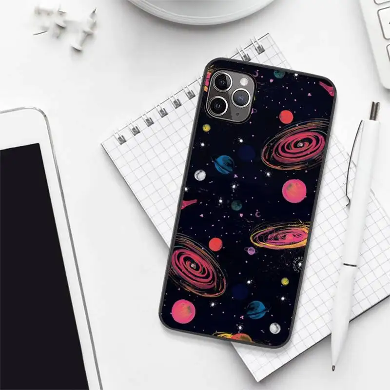 

Outer Space Planet Stars Moon Spaceship Phone Case Candy Color for iPhone 6 7 8 11 12 s mini pro X XS XR MAX Plus