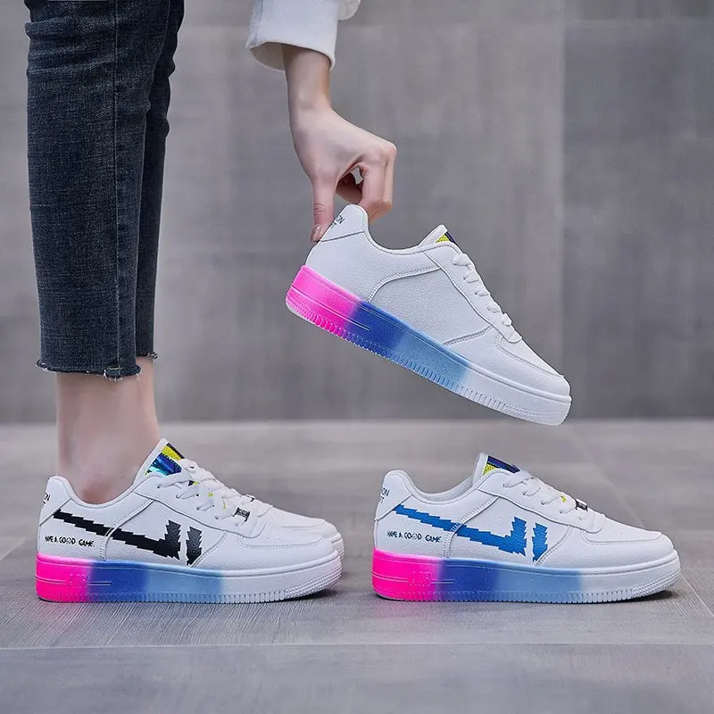 

New Women's Chunky PU Sneakers Color heel Thick Bottom Platform Vulcanize Shoes Fashion Breathable Casual Running Shoe