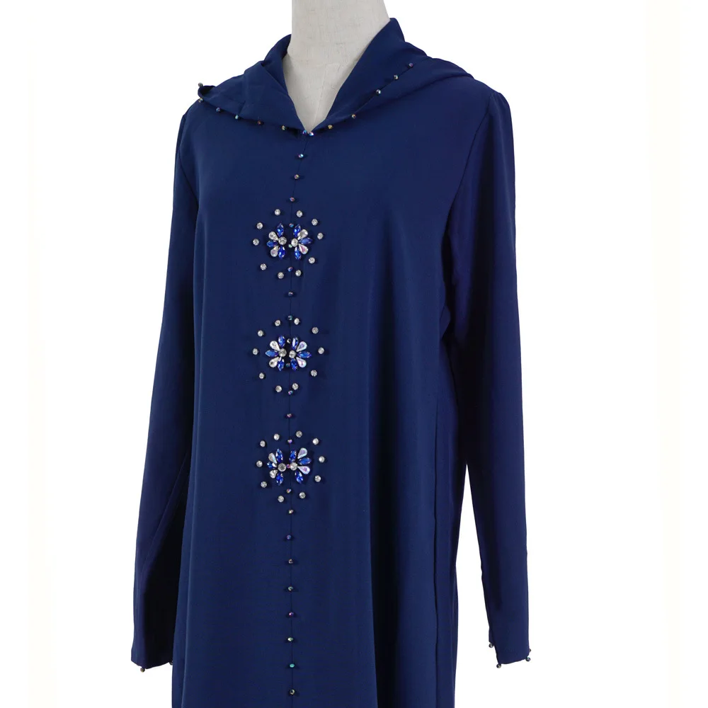 

Fashion Women's Dress Muslim 2021 Spring Summer Temperament Loose Casual Oversize Indie Beaded Hooded Solid Color Long Sleeve
