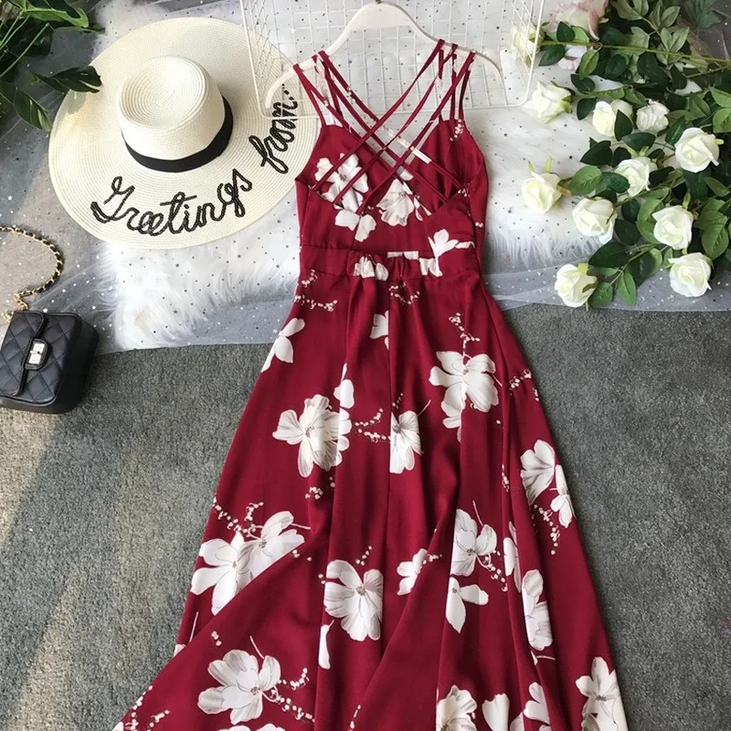 2021 Summer New Floral Women Dresses Beach Style V-neck Sexy Holiday Vacation Long Maxi Top Quality | Женская одежда