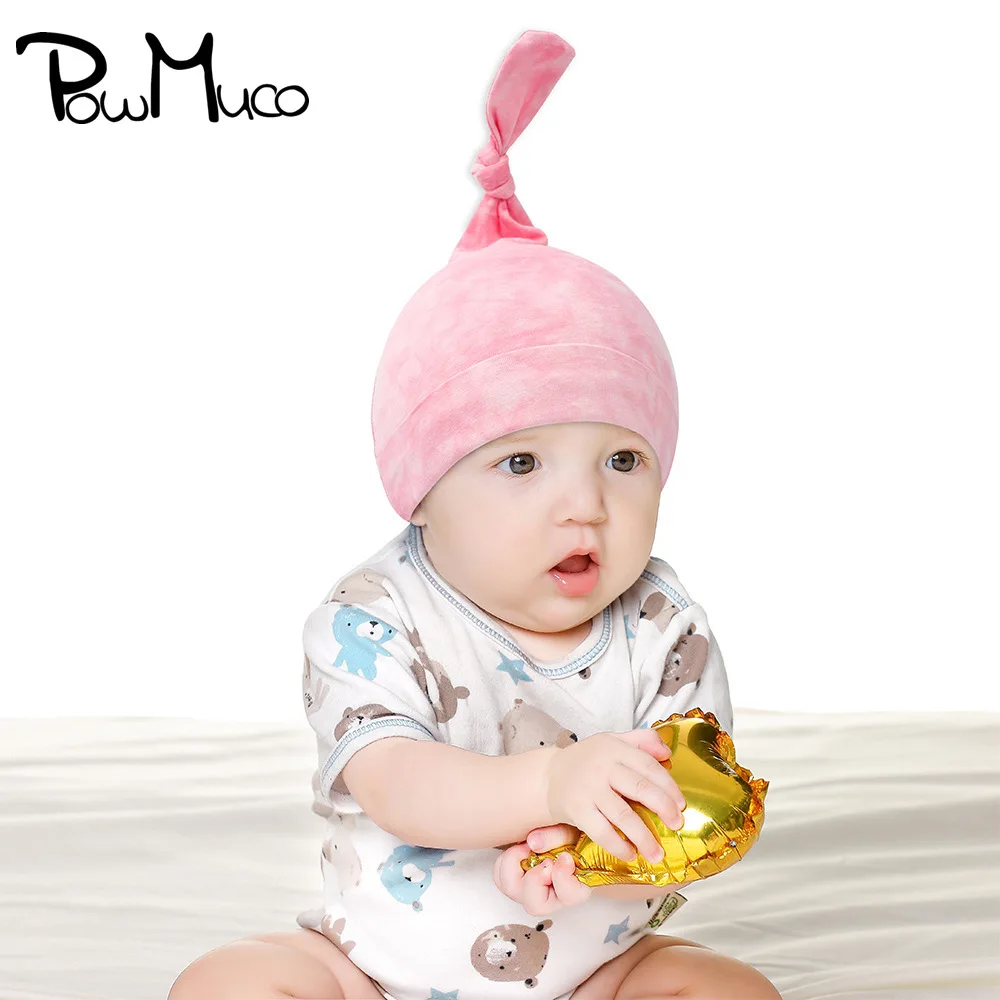 

Powmuco 1 PCS Soft Skin-friendly Cotton Baby Nightcap Colorful Tie-dyed Knotted Newborn Hats Infant Headwear Photography Props