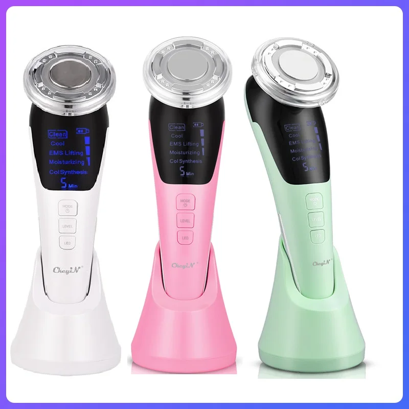 

CkeyiN Ultrasonic Hot Cool Massager EMS Facial Lifting Ion LED Photon Light Therapy Skin Rejuvenation Face Skin Beauty Device