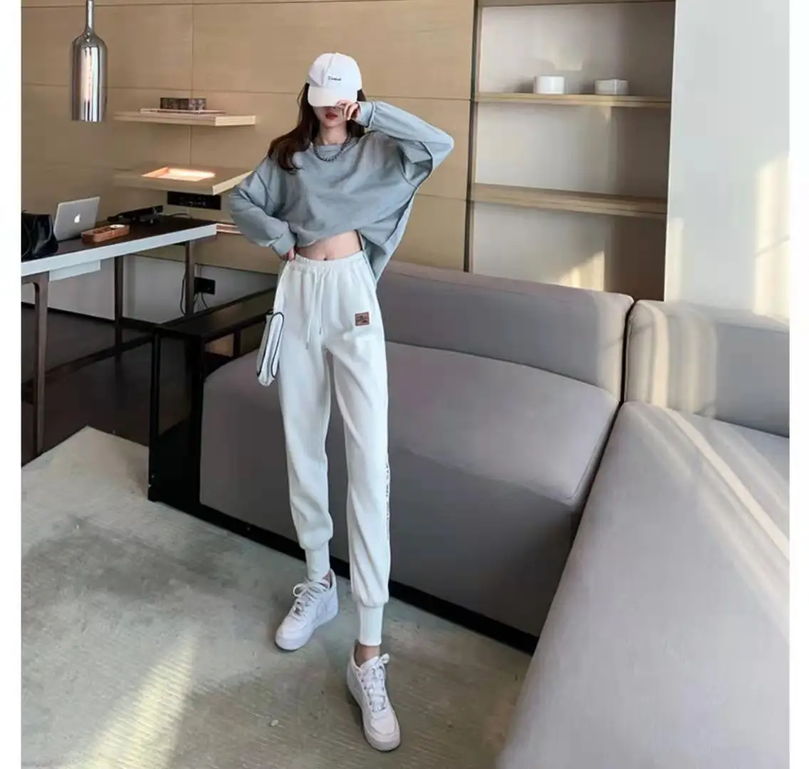 

Gray Sweatpants Women 2021 New Embroidered Footwear Casual Pants Spring And Autumn New Wild Thin Loose Harem Pants