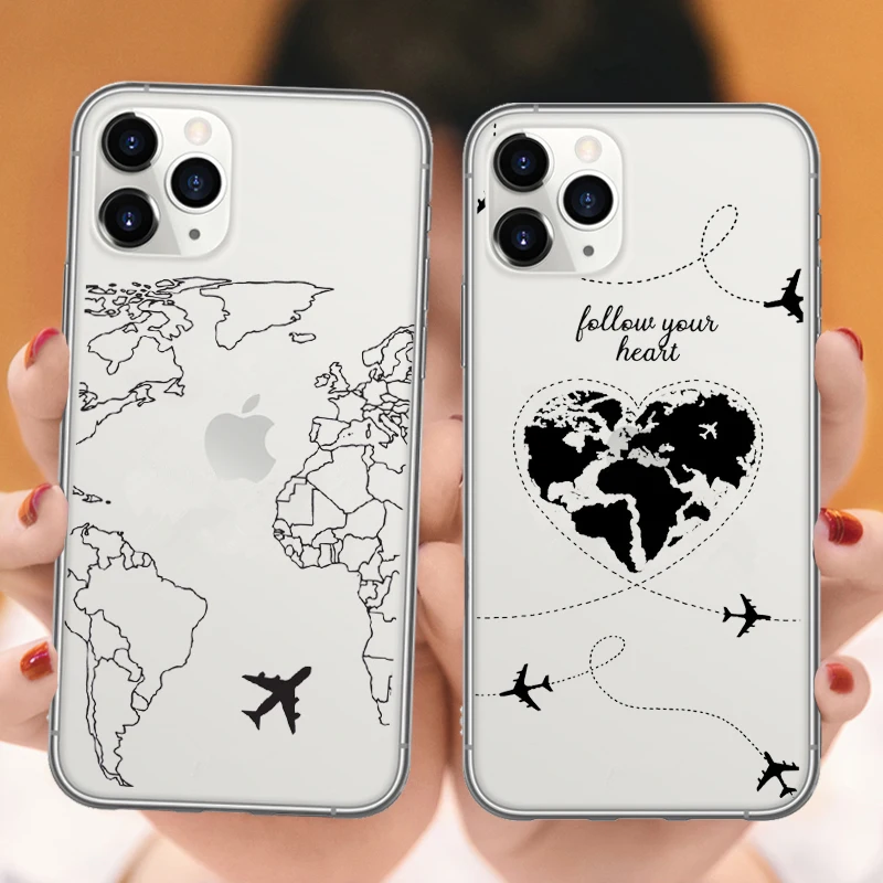 Дорожные чехлы с картой мира Just Go мягкие телефонные для iPhone 11 Pro Max плоский