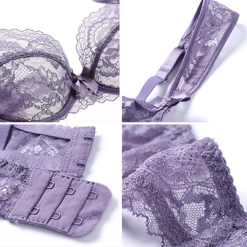 

Fashion Embroidery Transparent Lace Bra And Panty Set Lingerie Plus Size Girl Female Temptation Push Up Sexy Women Underwear Set