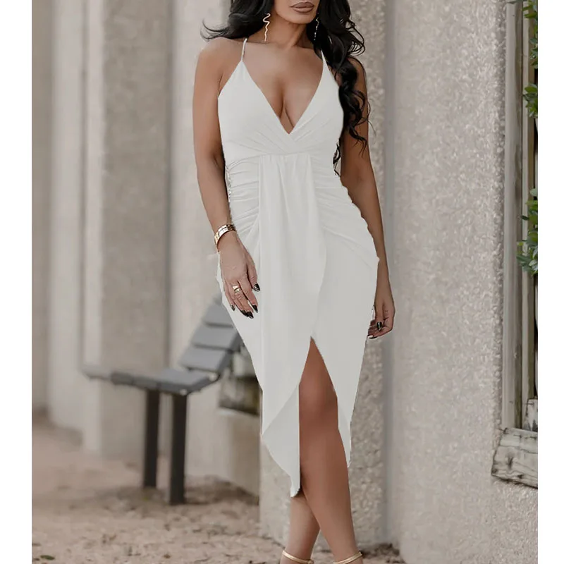 

Donsignet Women Dress New Summer Solid Color Spaghetti Strap Dress Women Fashion Sexy V Neck Backless Dress Vestido Feminino